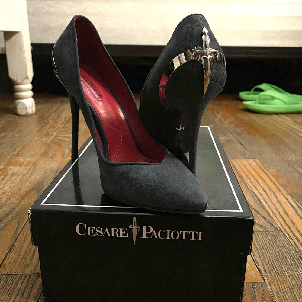 Cesare Paciotti Grey Suede Silver Dagger Heels